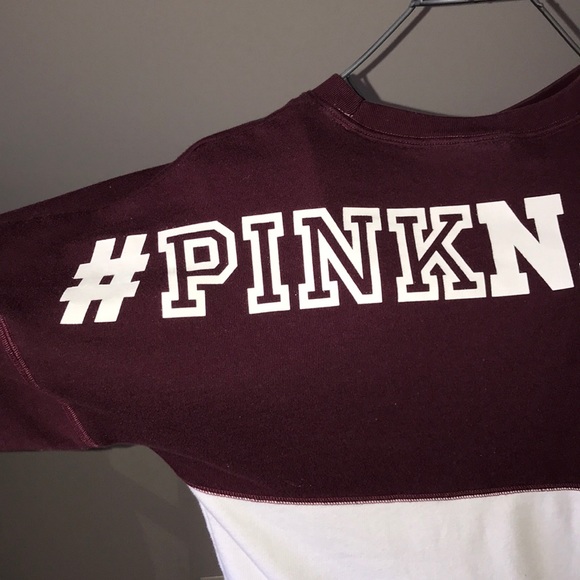 “PINK” Burgundy and White Long-Sleeve Shirt - Picture 5 of 7